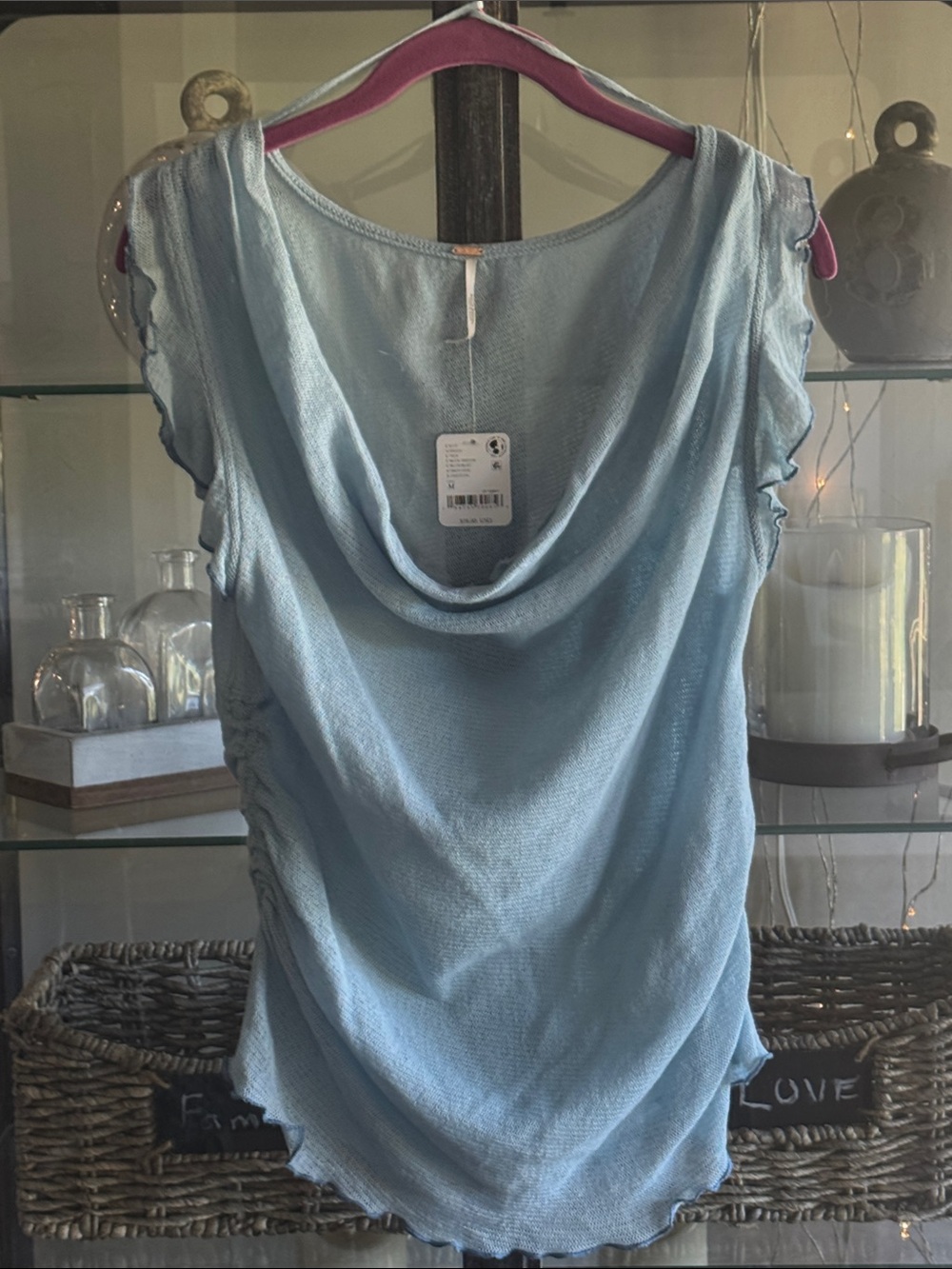 Free People Pale Blue Draped Cowl Neck Tank